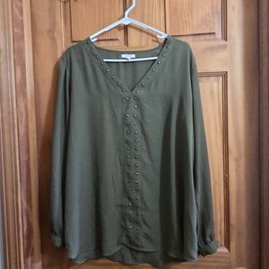 Maurices Olive Studded V-Neck Blouse
